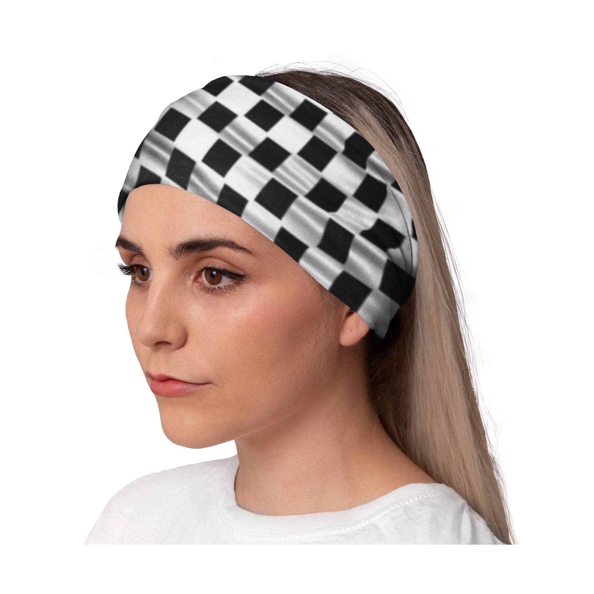 Lunabands Chequered Flag Womans Ladies Fashion Designer Multi Use Multifunctional Trail Running Gym Snood Bandana Headband Fitness Headbands